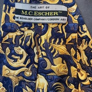 Escher tie blue yellow silk